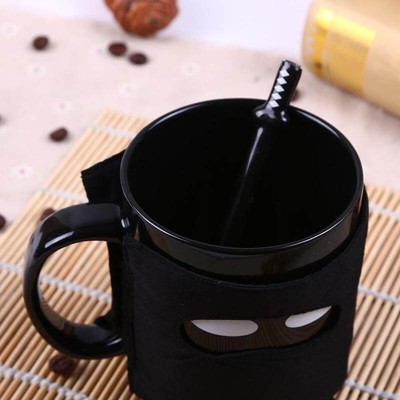 Sikunuo | Creative Ninja Ceramic Mug with Mask Sword and Spoon