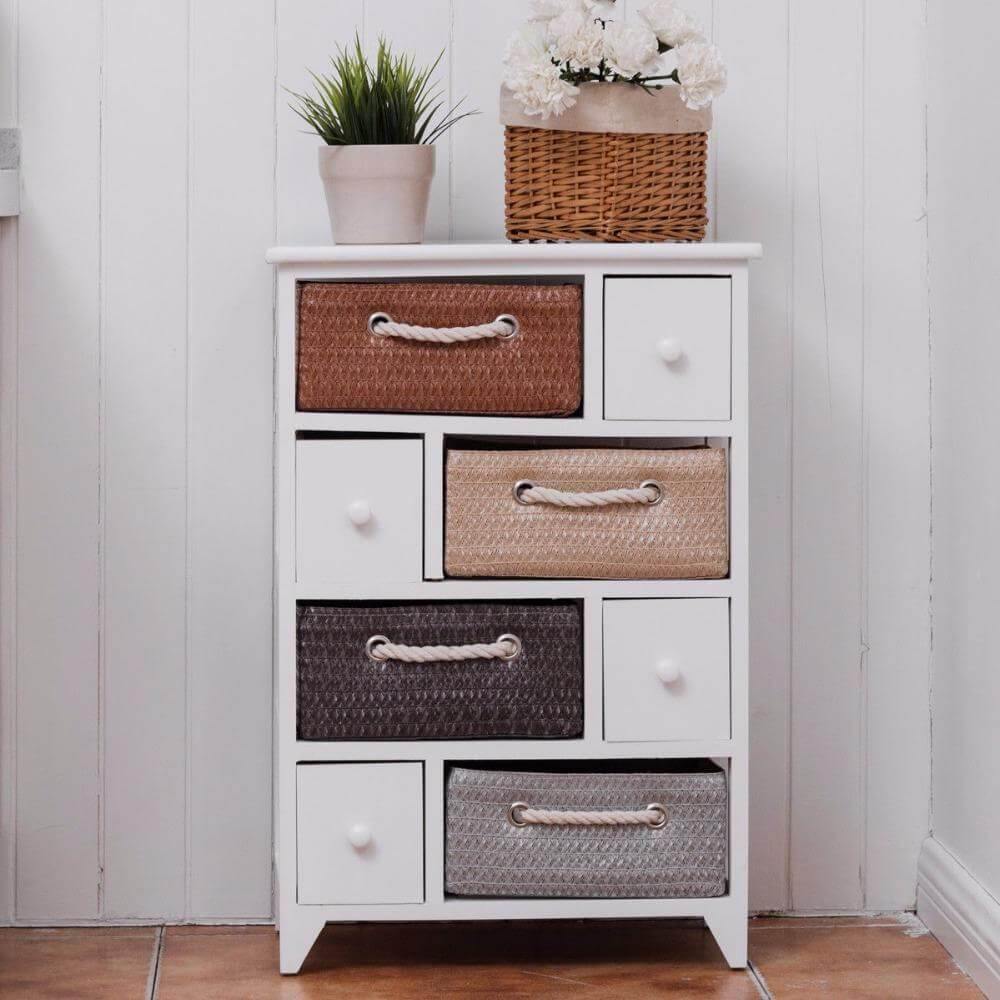 Sikunuo | Wooden 4 Drawer 4 Woven Basket Storage Cabinet
