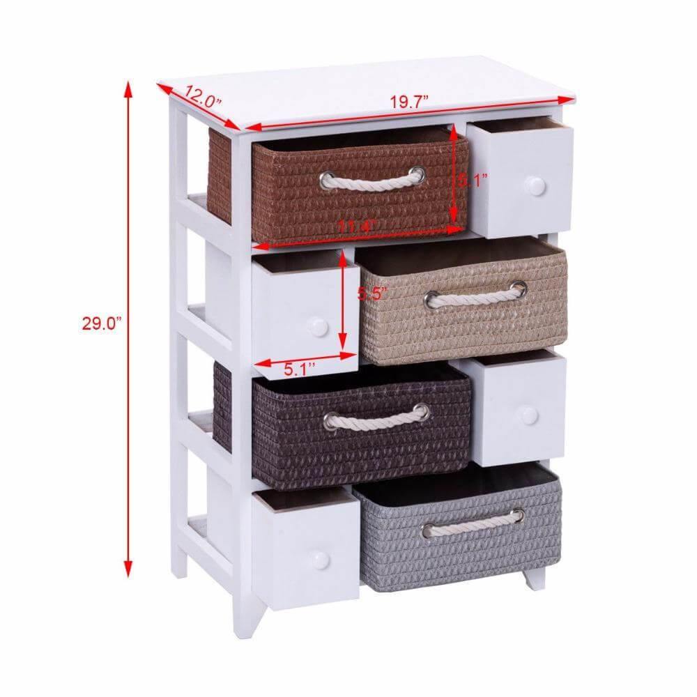 Sikunuo | Wooden 4 Drawer 4 Woven Basket Storage Cabinet