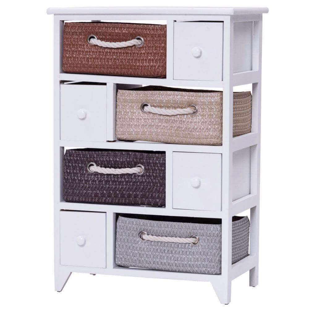 Sikunuo | Wooden 4 Drawer 4 Woven Basket Storage Cabinet