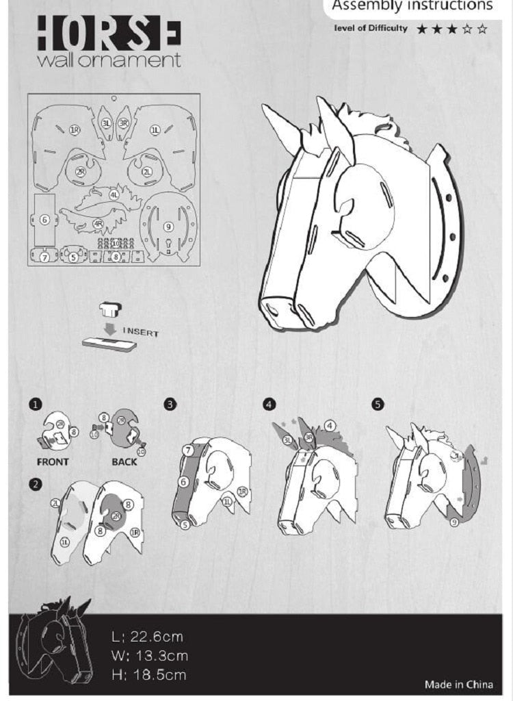 Sikunuo | 3D Wooden Craft Horse Hanging Wall Decor