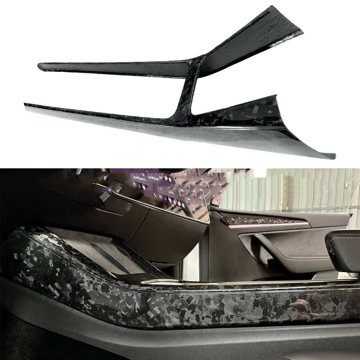 Real Dry Carbon Fiber Center Console Trim Panel for Model Y 2021-2025.03