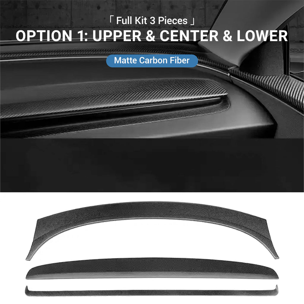 Sikunuo Real Dry Carbon Fiber Dashboard Cover Overlay for Model 3 Highland / Model Y Juniper