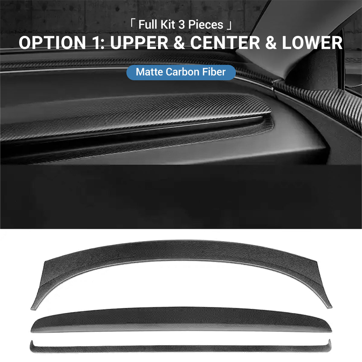 Sikunuo Real Dry Carbon Fiber Dashboard Cover Overlay for Model 3 Highland / Model Y Juniper