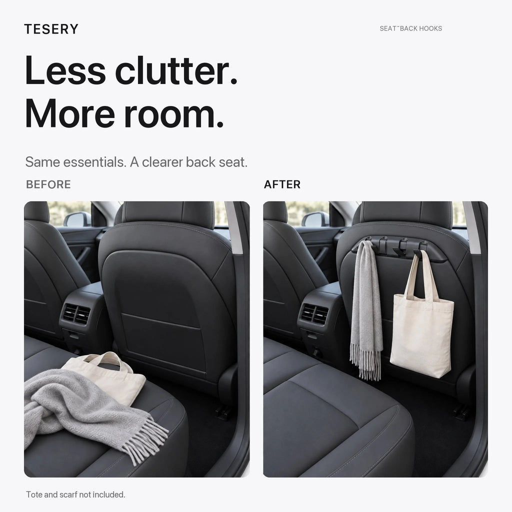 Rear Seat Back Hooks & Organizer for Tesla Model 3/Y | Sikunuo