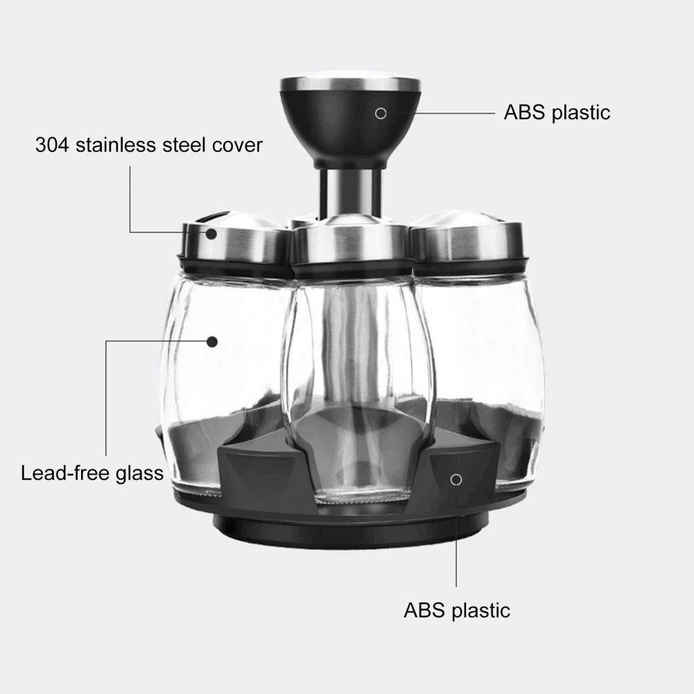 Sikunuo | Smart Rotating Stainless Steel Glass Seasoning Set