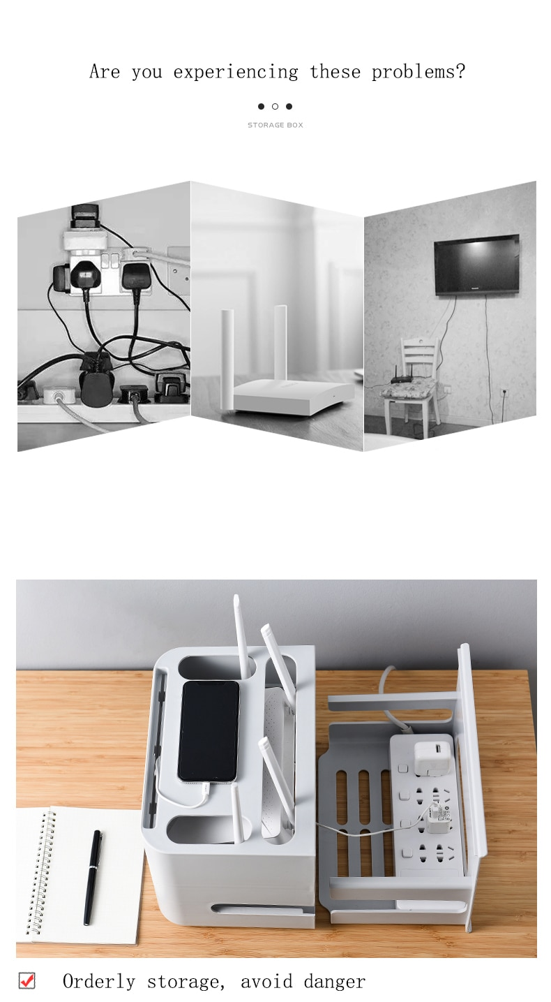 Sikunuo | Wall-Mounted Wifi Cable Socket Storage Organizer Box