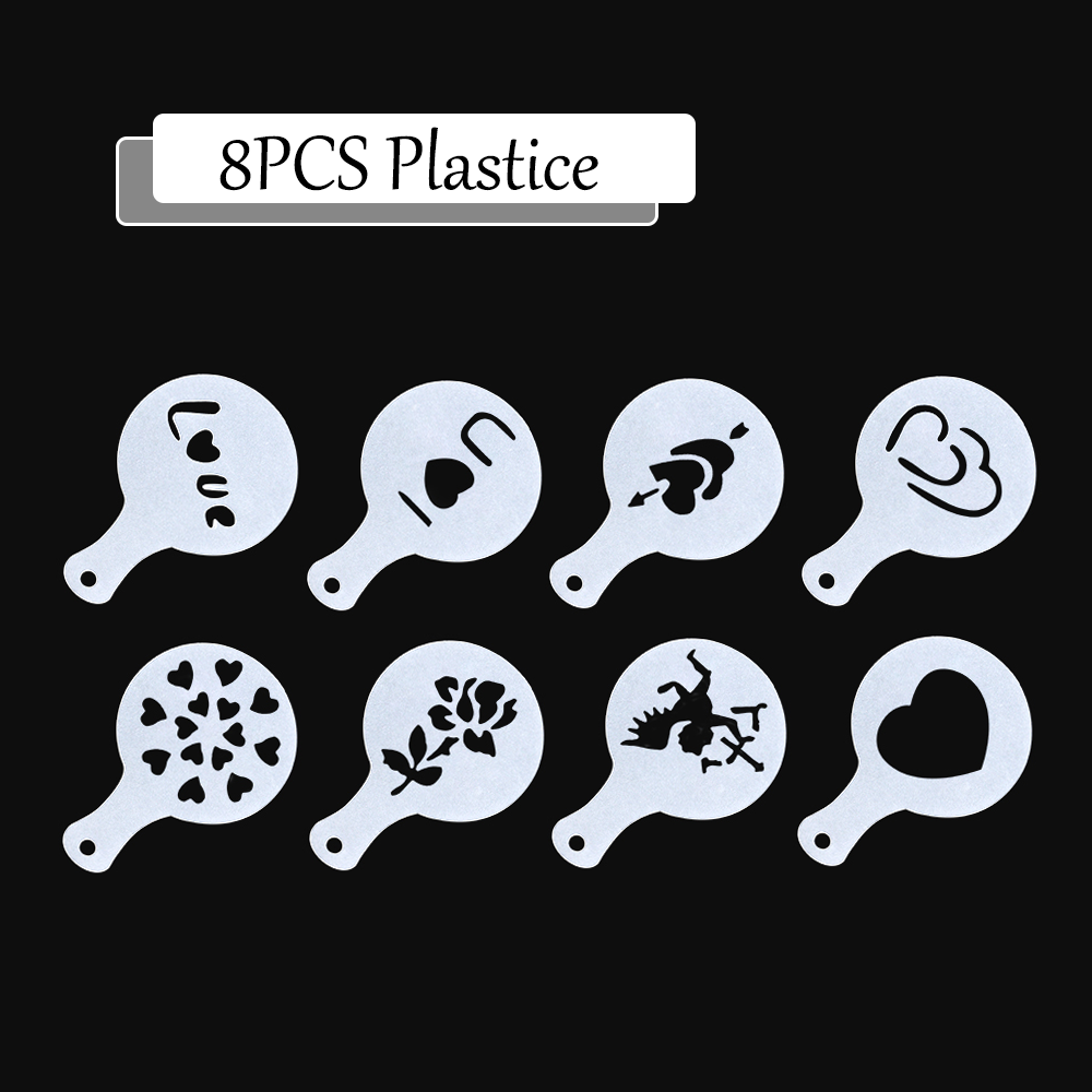 Sikunuo | 8Pcs Coffee Cake Decoration Stencil Molds