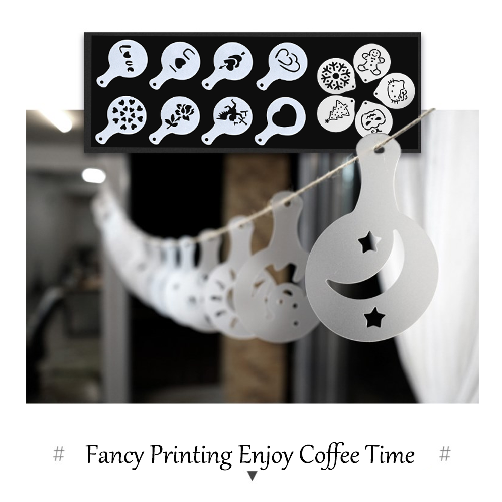 Sikunuo | 8Pcs Coffee Cake Decoration Stencil Molds