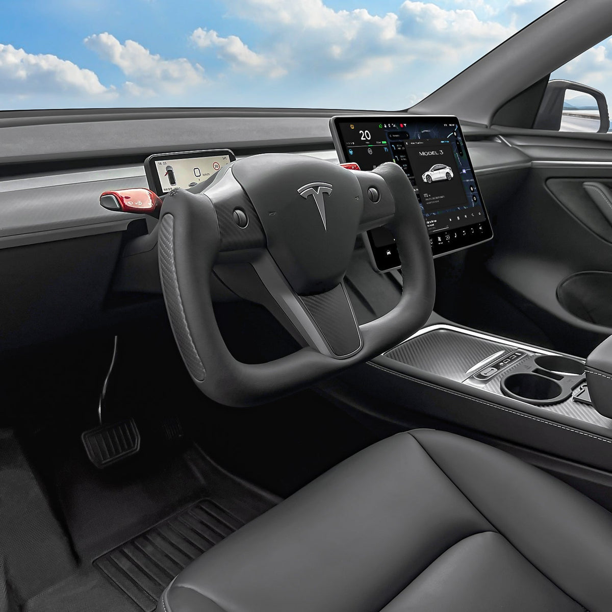 Sikunuo Yoke Carbon Fiber Steering Wheel for Tesla Model 3 / Y【Style 34】