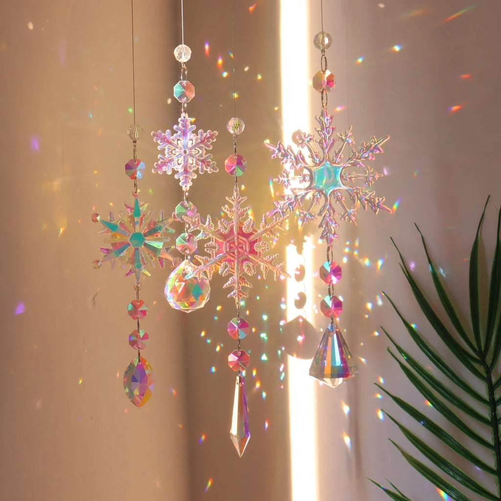 Snow Flake Crystal Sun Catcher - Set of 4 – Add Colorful Enchantment to Your Christmas Decor