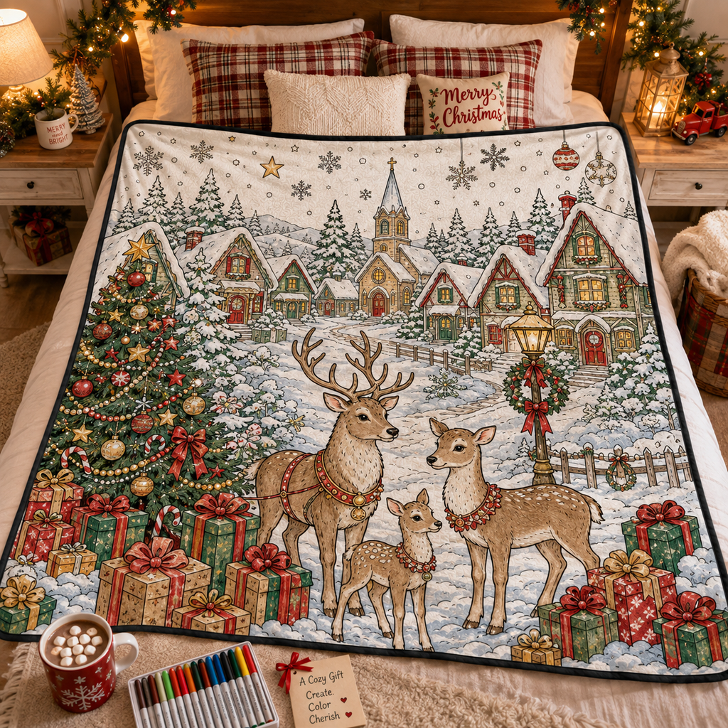 DIY Christmas Drawing Blanket with 24-Color Paint Markers – Customizable Plush Coloring Blanket