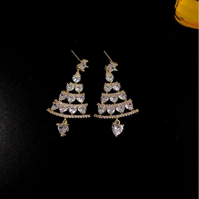 Aurélia Kerstboom Oorbellen – Goud & Zilver met Rhinestones, Feestelijke Luxe voor Dames