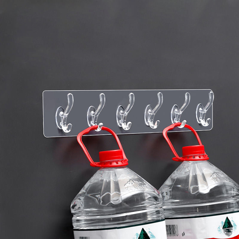 6 Hooks Multifunctional Self-Adhesive Hooks No Drilling Wall Transparent Hook