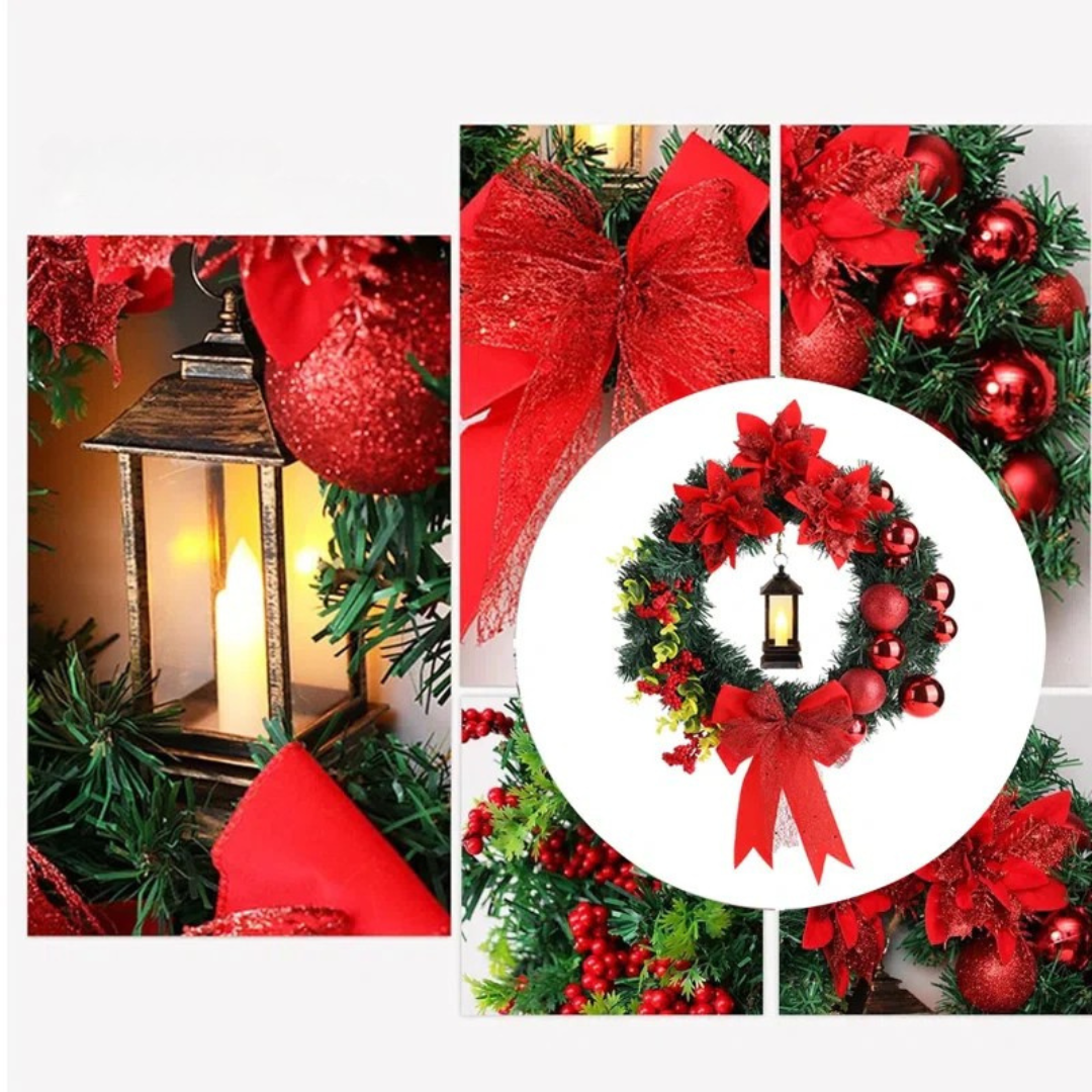 LED Christmas Wreath with Red Bow for Indoor Holiday Decor