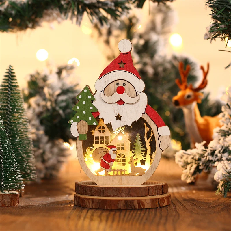 LED Christmas Wooden Ornaments Lighting
