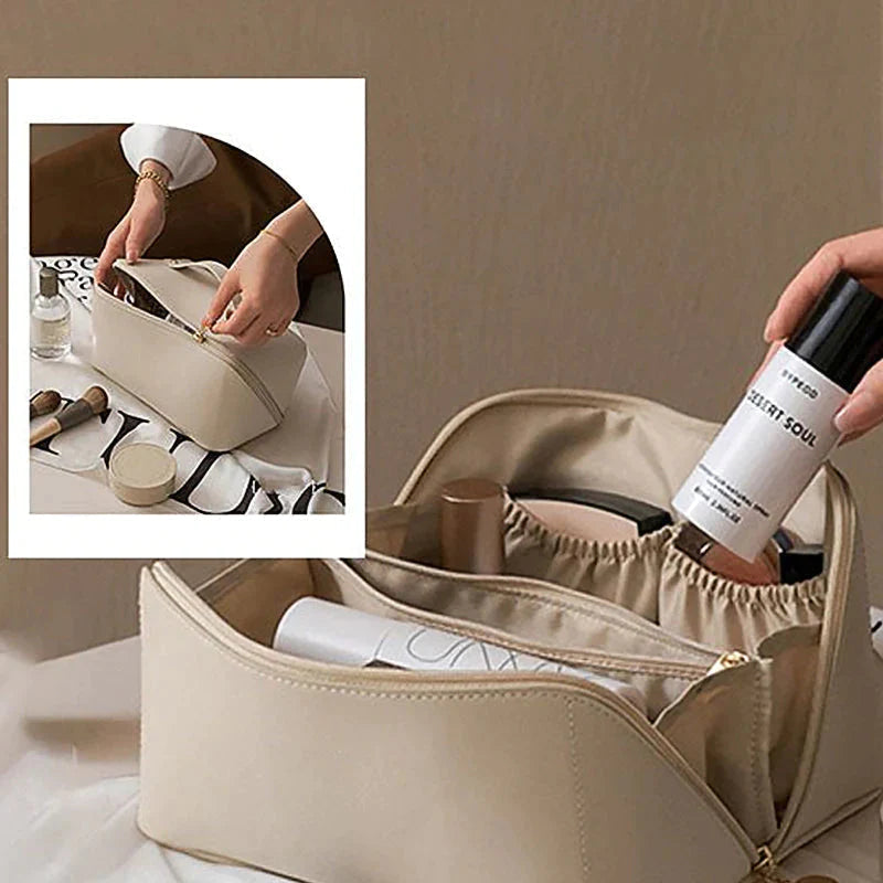 Large Travel Makeup Bag, Water-Resistant PU Leather