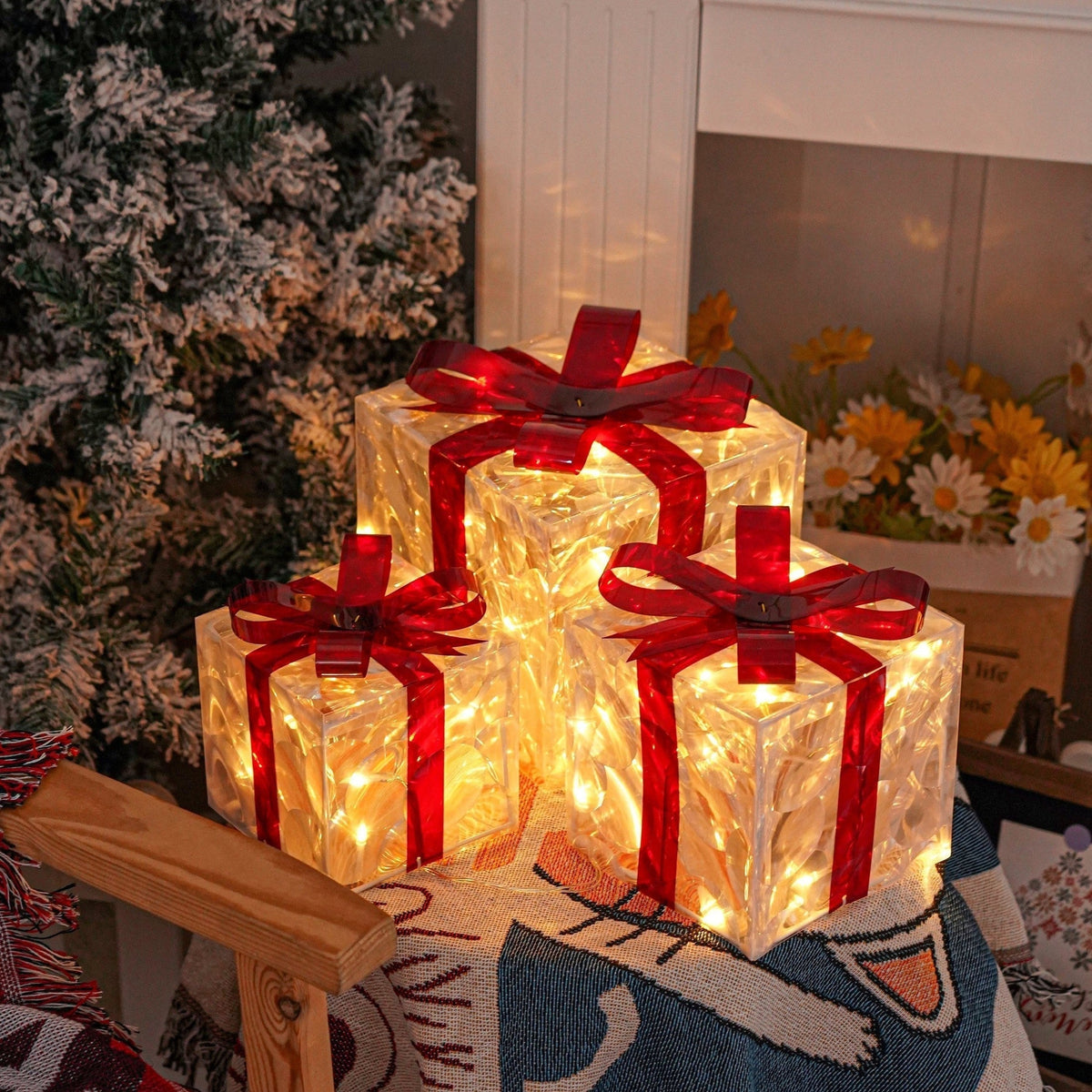 Set of 3 LED Christmas Gift Box Decorations