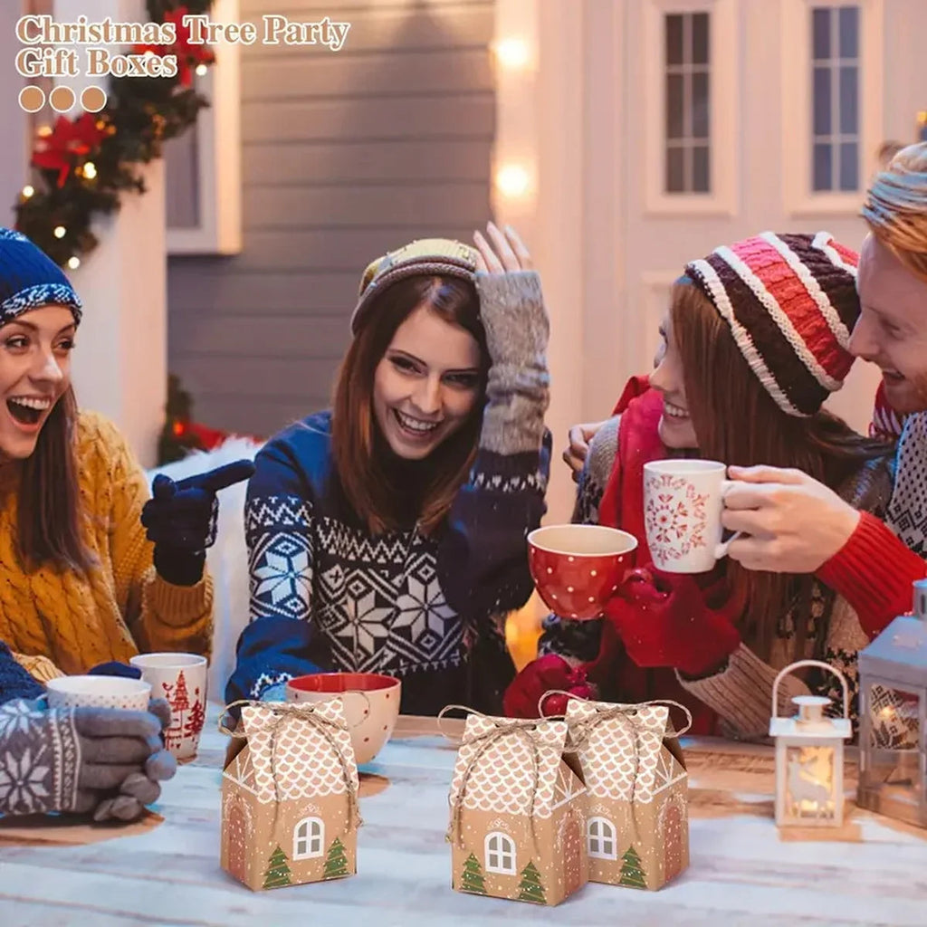Kerst Peperkoek Huis Geschenkdozen – Set van 12 of 50 Kraftpapier Dozen voor Feestelijke Cadeaus