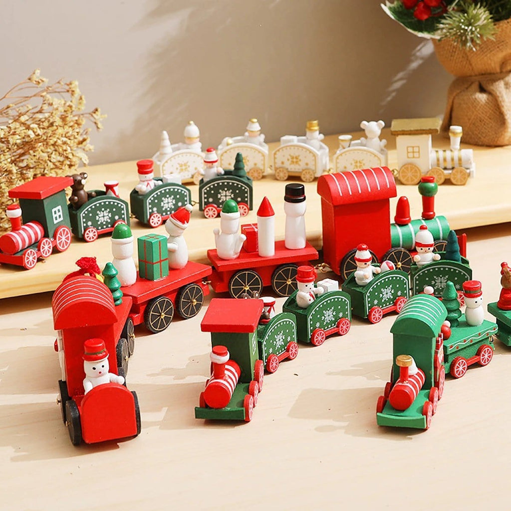 Christmas Wooden Train Decoration Ornament Set