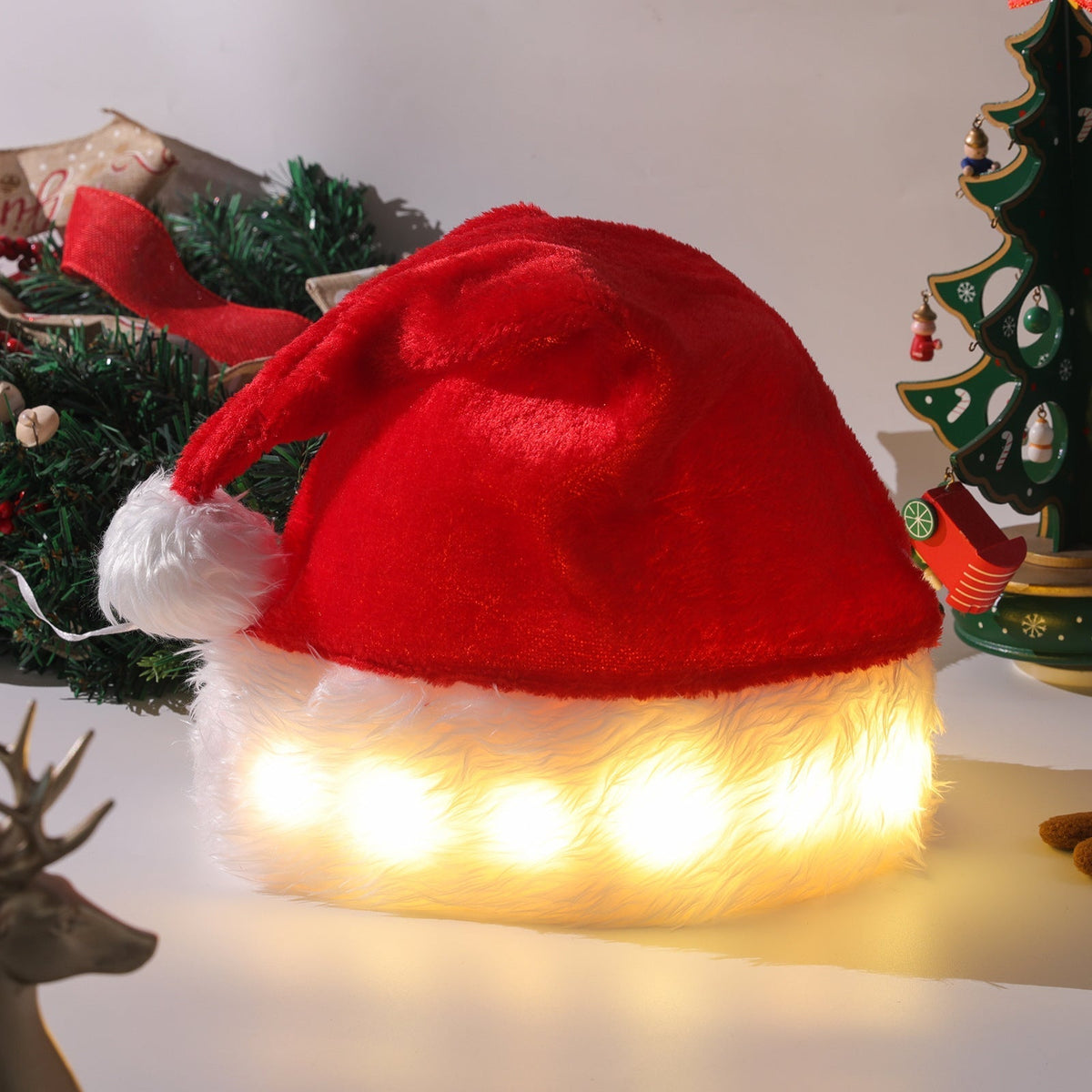 Illuminated Christmas Hat with LED Lights – Soft Plush Santa Hat with Color Lights