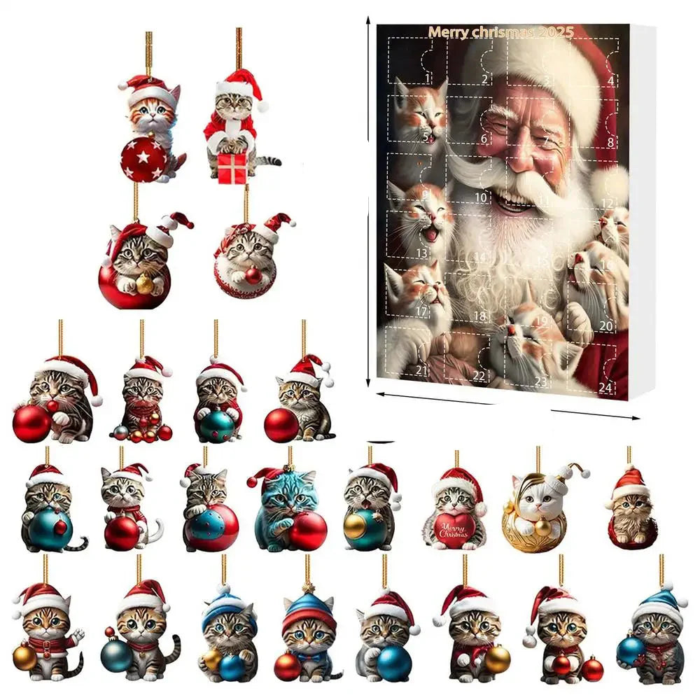 24-piece Cat Christmas Ornaments Set of Durable Acrylic for Advent Calendar Decoration