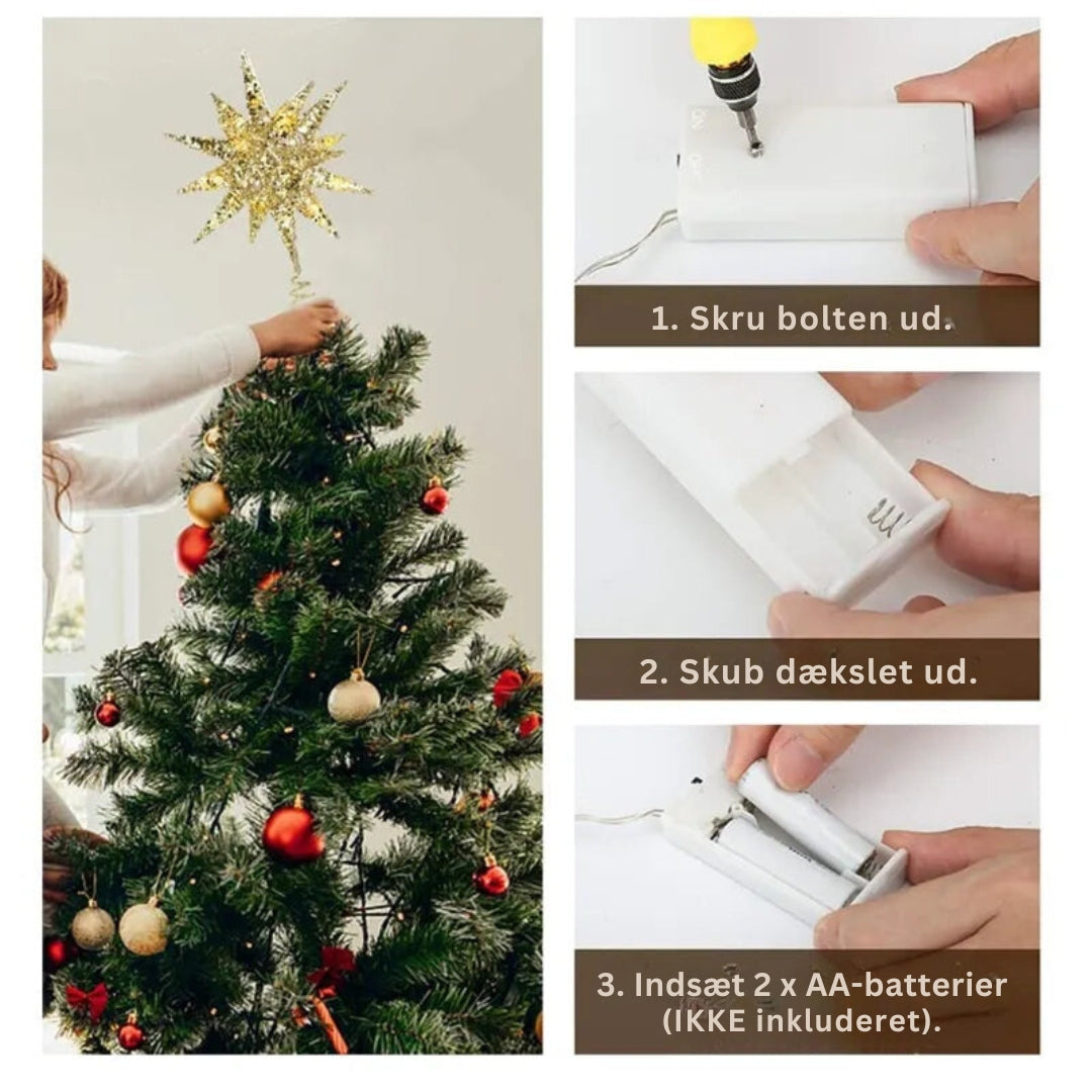 TwinkleGlow - LED Star Tree Topper with Warm Light and Easy Setup