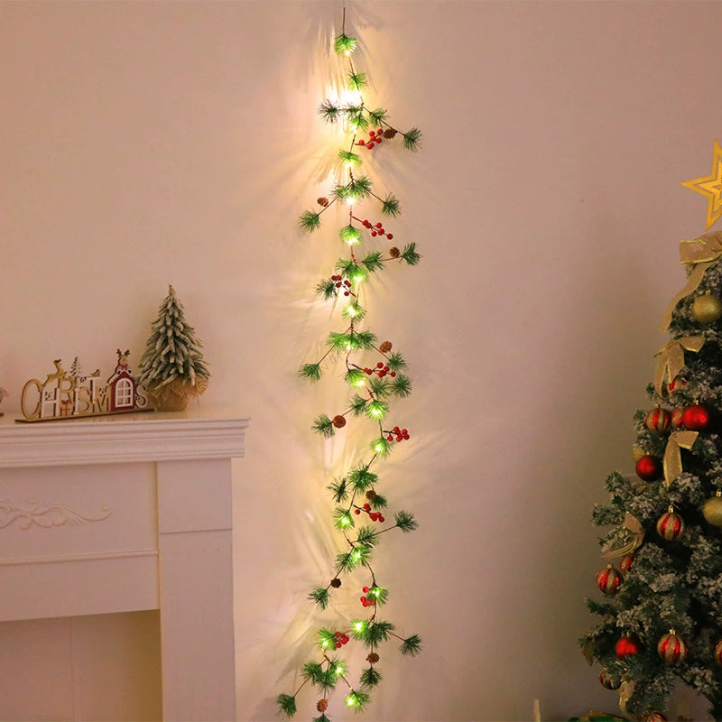 Christmas Lighted Red Berry Pine Cone Garland