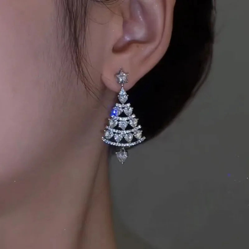 Aurélia Kerstboom Oorbellen – Goud & Zilver met Rhinestones, Feestelijke Luxe voor Dames