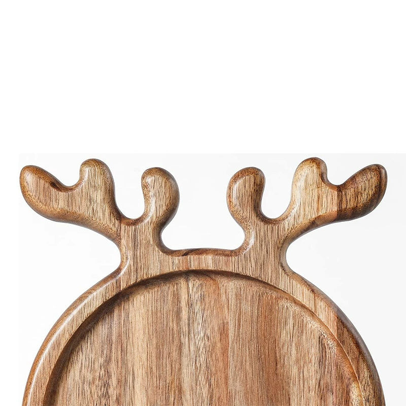 Christmas Deer Antler Acacia Wood Serving Tray