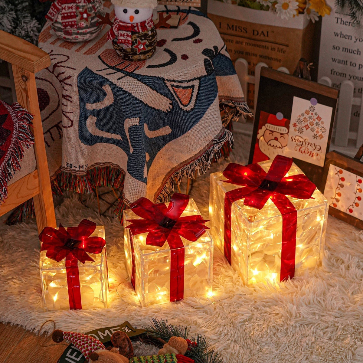 Set of 3 LED Christmas Gift Boxes for Indoor and Outdoor Use