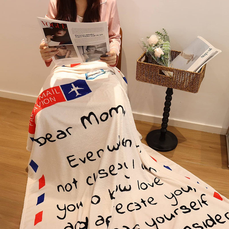 Letter Printed Flannel Throw Blanket Gift for Mom