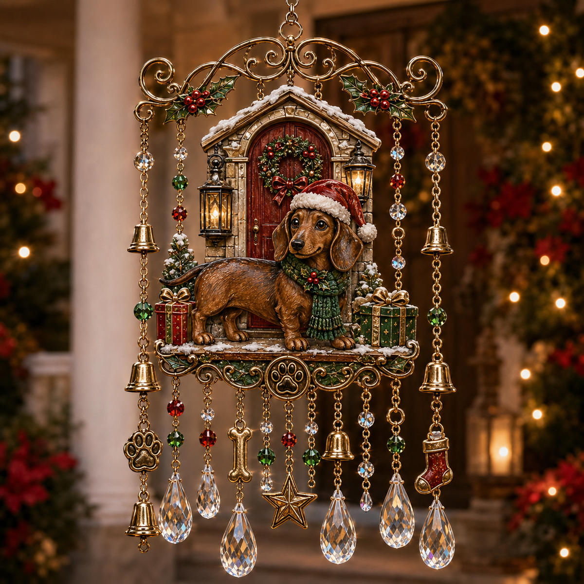 Christmas Crystal Wind Chime - 14 Festive Designs, 20 x 35 cm