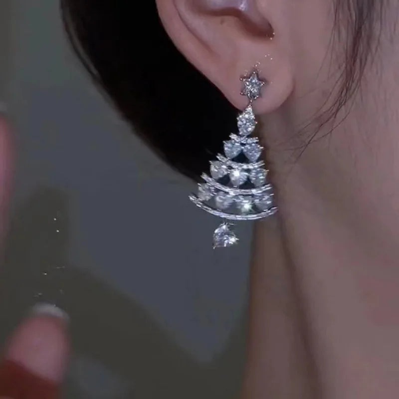 Aurélia Kerstboom Oorbellen – Goud & Zilver met Rhinestones, Feestelijke Luxe voor Dames