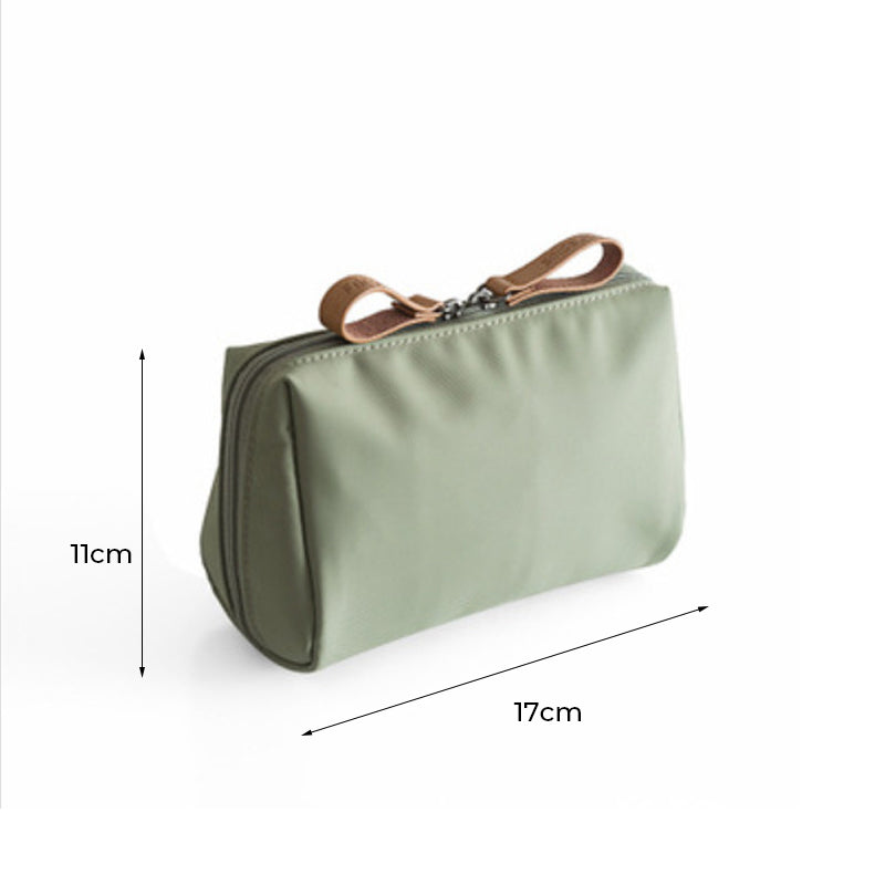 Solid Color Cosmetic Bag with Double Zipper