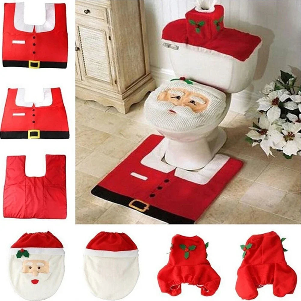 Kerst Toiletbrilhoezen Set met Kerstman – Feestelijke Badkamerdecoratie voor de Feestdagen