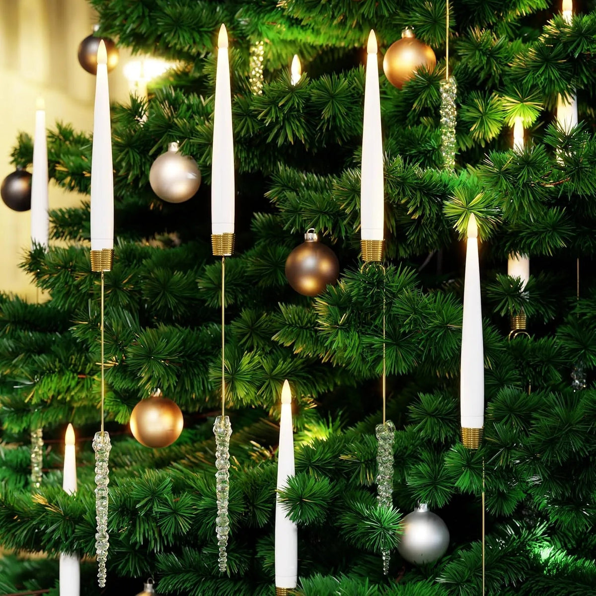Christmas Tree LED Candle Set | 12 Pieces with Remote Control & Timer | Warm White Flicker | Flameless & Safe