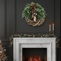 Cozy Christmas wreath with natural bells and wooden accents