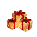 Bright gift boxes in a set of 3 – Transparent Christmas decoration with red ribbons | For indoors & outdoors
