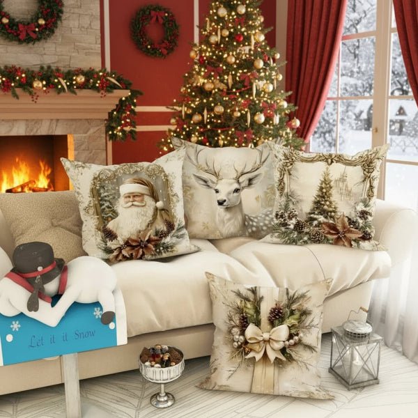 Festive velvet cushion covers with vintage Christmas motifs