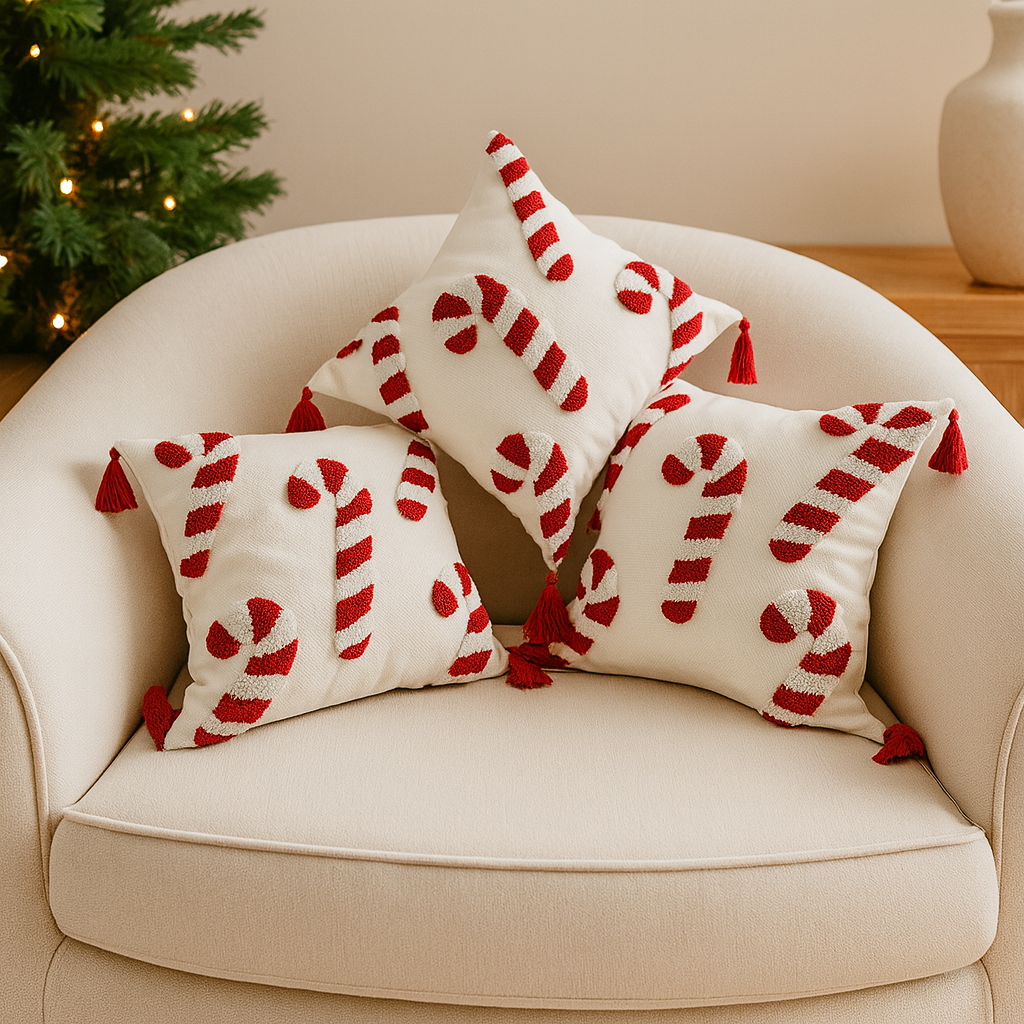 Jollora Christmas Cushion Cover – Candy Cane Pattern for Festive and Cozy Atmosphere