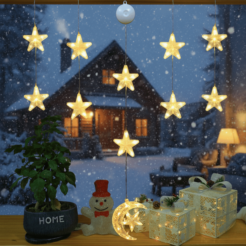 LED Christmas lights with suction cups for glass and mirrors