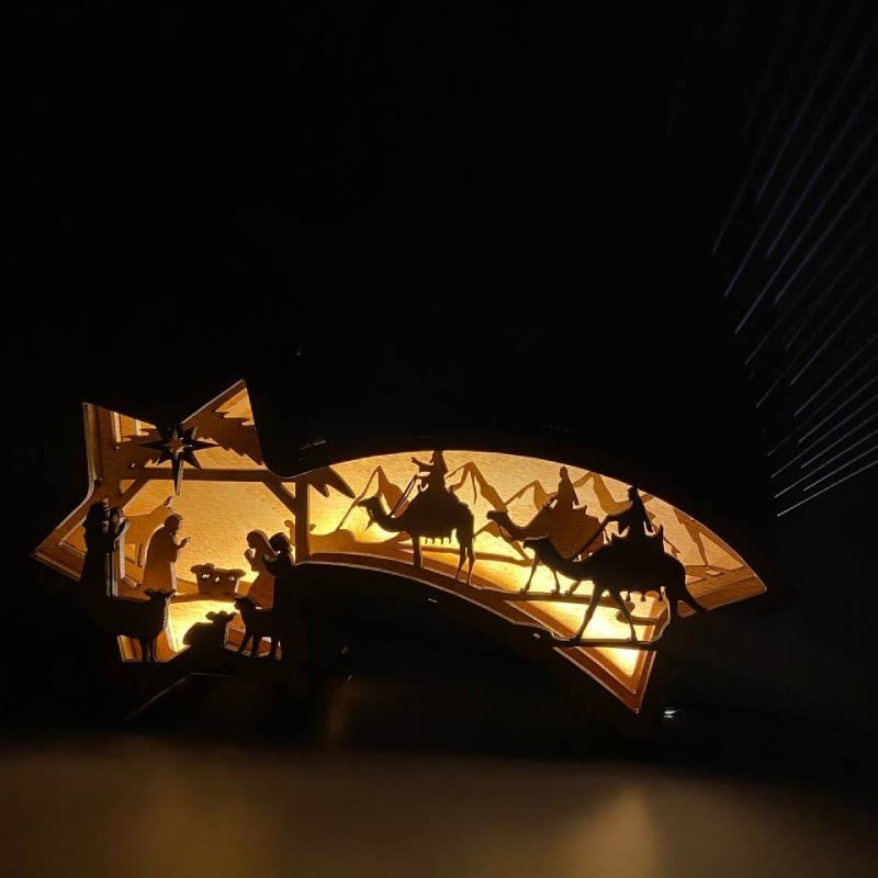 LED Christmas decorations in wood Nativity Scene Star-shaped desk lamp