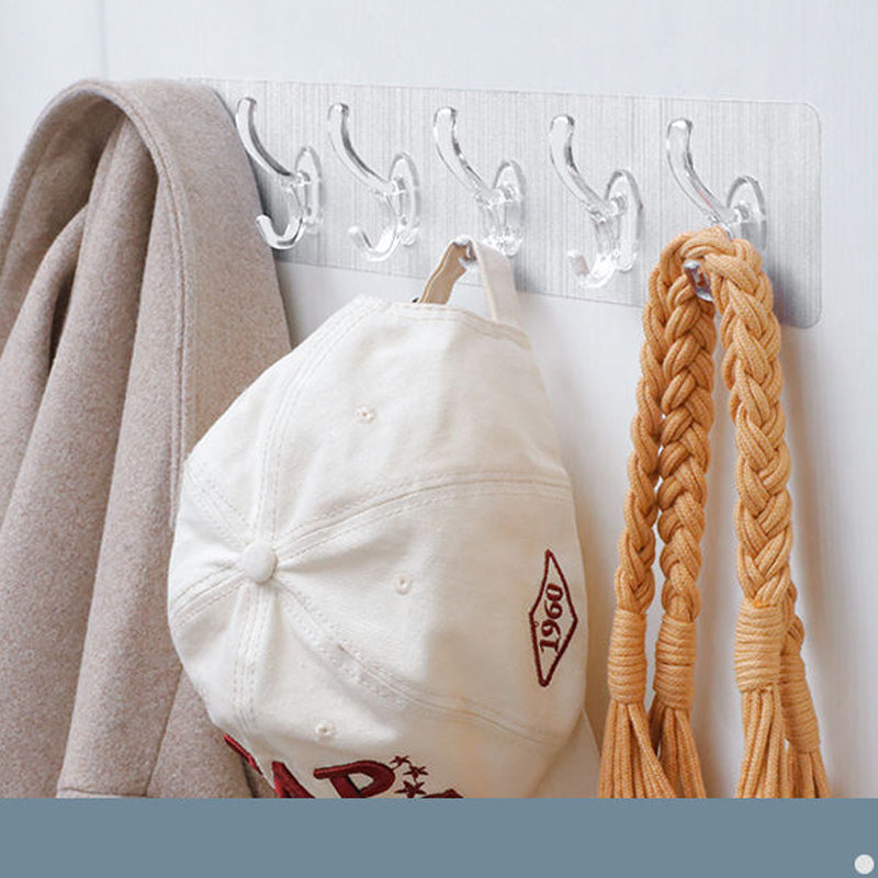 6 Hooks Multifunctional Self-Adhesive Hooks No Drilling Wall Transparent Hook