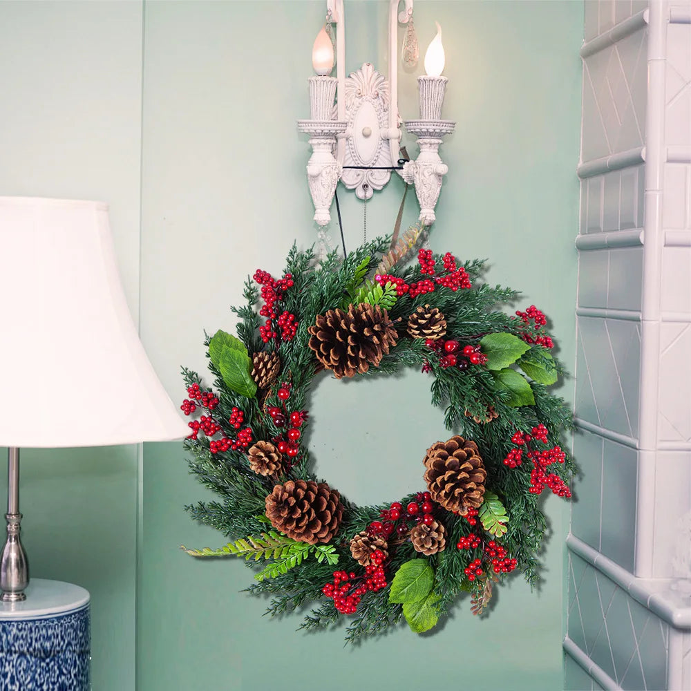 Christmas Wreath with Red Berries and Green Cypress Leaves – Perfect Seasonal Decoration