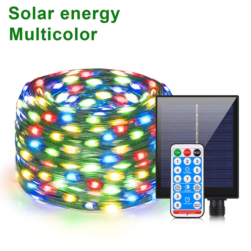 Solar String Lights 100M LumiSol ProLine | 8 Modes | IP65 Waterproof | Extra Bright LEDs | Remote Control & Fast Charging | For Garden, Wedding & Christmas