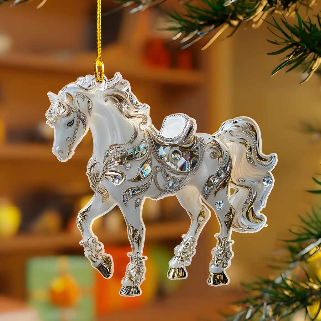 Christmas Ornament Horse Acrylic Rhinestone Hanging Tree Decor