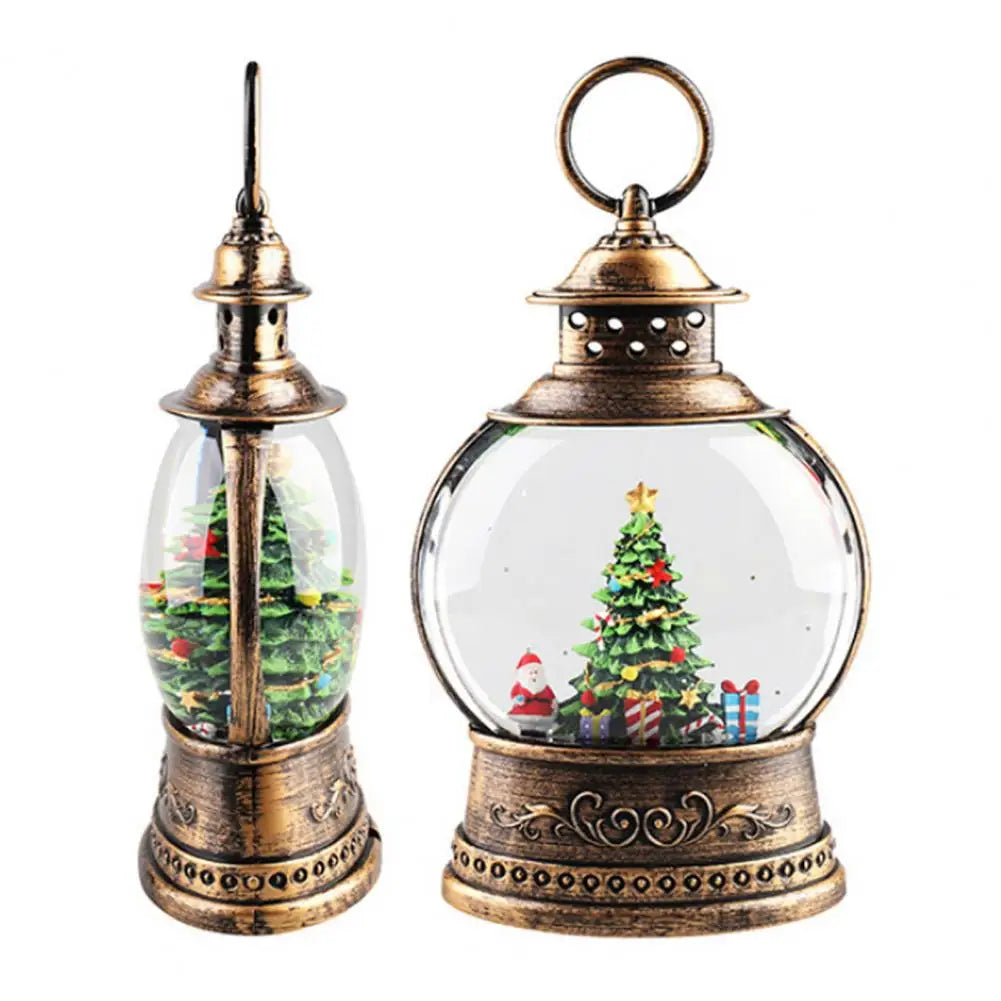 Lunavera Christmas Snow Globe Lantern | Music Box with LED Light & Glitter | Vintage Gold Design | USB & Battery Operated | 21–26 cm