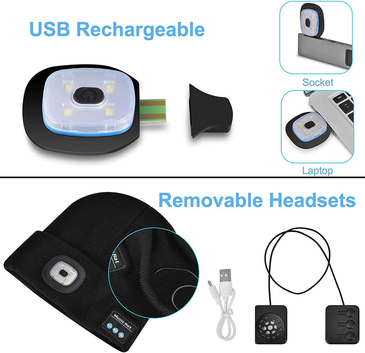 Bluetooth Beanie Hat Light Wireless Headphones