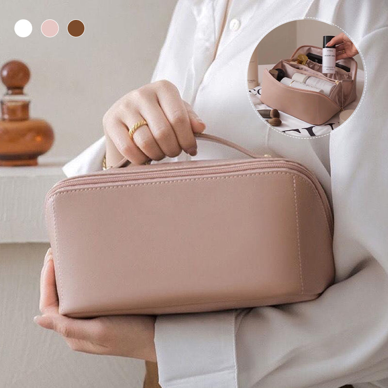 Large Travel Cosmetic Bag with Double-Layer Design